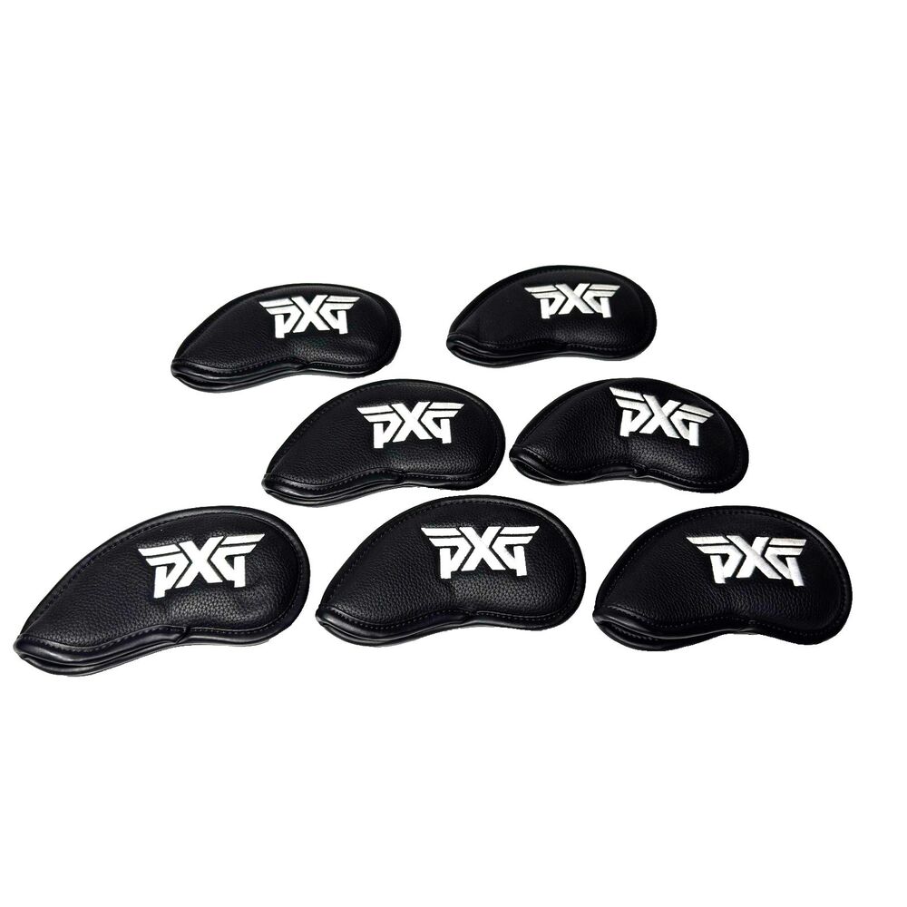 PXG Golf Iron Head Covers Black Leather LOT 7 Pc Set 4 5 6 8 W G S - Slipover